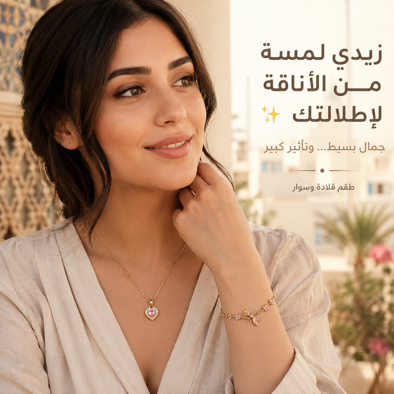Parure Bijoux Femme – Élégance Dorée & Fleurs Roses