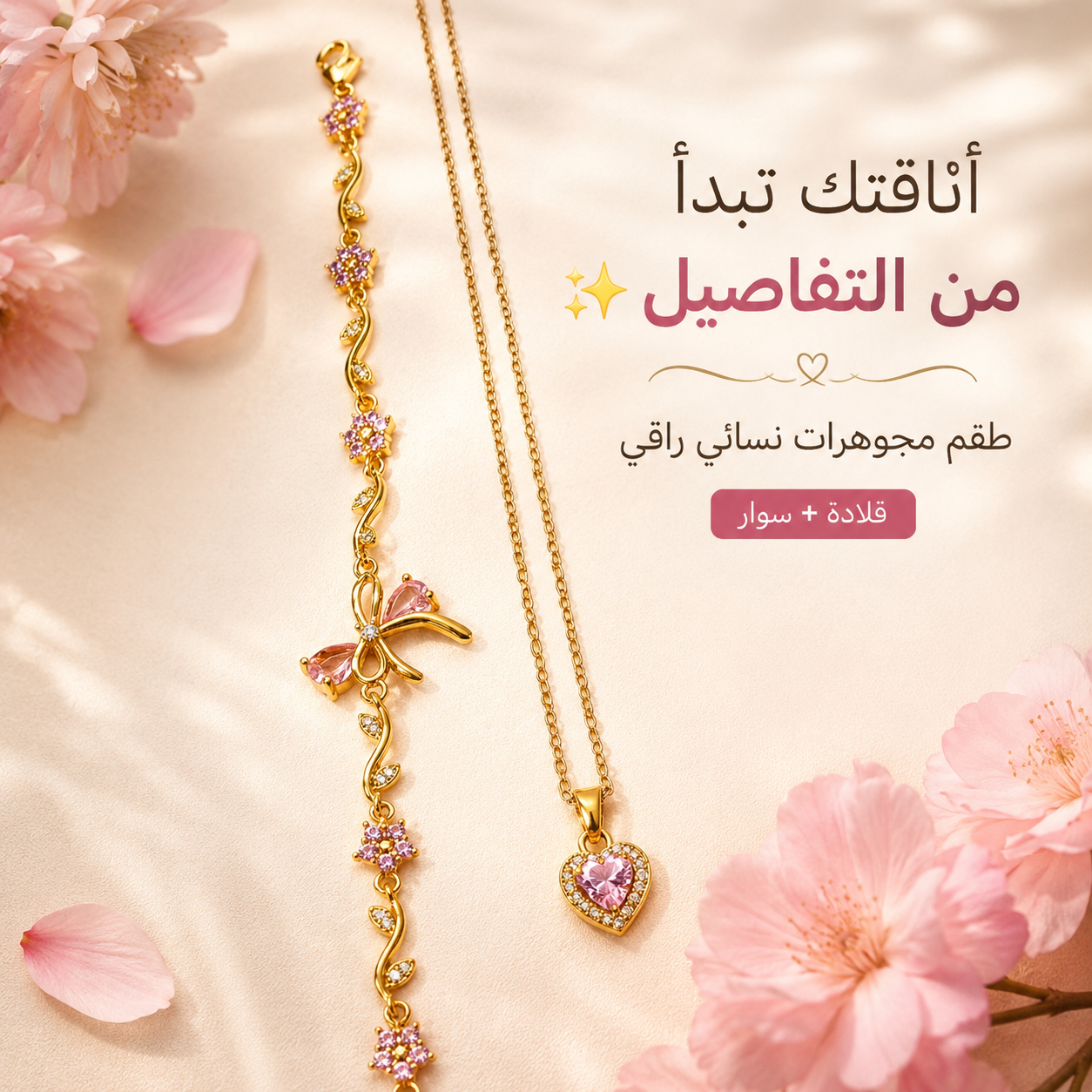Parure Bijoux Femme – Élégance Dorée & Fleurs Roses