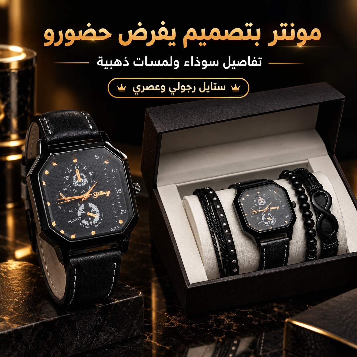 cadeau montre homme + 3 bracelets