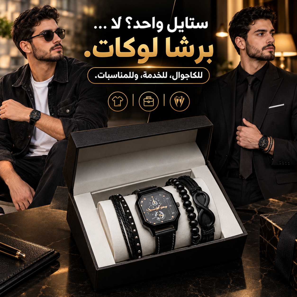 cadeau montre homme + 3 bracelets